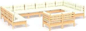 vidaXL Set mobilier grădină cu perne crem, 12 piese, lemn masiv de pin