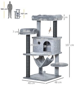PawHut Arbore Răzuitoare pentru Pisici 48x48x107 cm Turn pentru Pisici cu Cavernă de Fetru Demontabilă Hamacă Paturi Platforme Gri | Aosom Romania