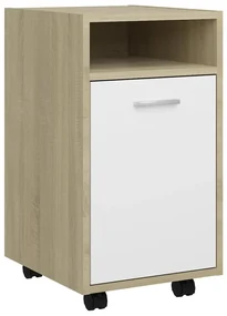 803052 vidaXL Dulap lateral cu roți, alb și stejar sonoma, 33x38x60 cm, PAL