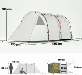 Outsunny Cort de Camping pentru 4-5 Persoane cu Capac Blackout, Cort Tunel Impermeabil cu Geantă de Transport, 460x230x180 cm, Kaki | Aosom Romania