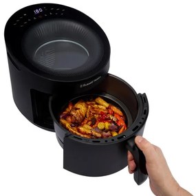 Friteuza cu aer cald Russell Hobbs SatisFry Panoramic 27420-56, 1650W, 5.5 l, 10 programe, Afisaj digital cu LED-uri, Termostat, Timer, Negru