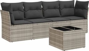 vidaXL Set canapele de grădină cu perne, 5 piese gri deschis poliratan