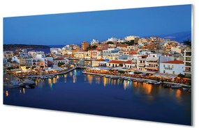 Tablouri acrilice oraș Grecia Coast timp de noapte