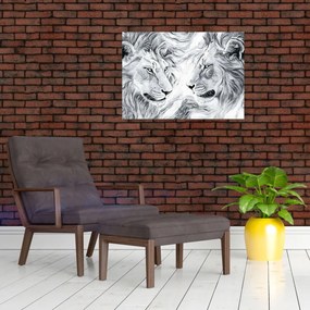 Tablou pe sticlă - Capete de lei desenate (70x50 cm)