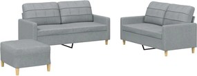 vidaXL Set de canapele cu perne, 3 piese, gri deschis, textil