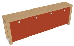 Dulap mic Verno+ 260 x 46 x 90 cm, uși de sticlă, stejar deschis / portocaliu