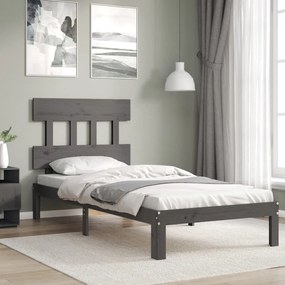 3193588 vidaXL Cadru de pat cu tăblie, gri, 100x200 cm, lemn masiv