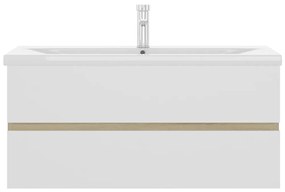 Dulap cu chiuveta incorporata, alb si stejar sonoma, PAL alb si stejar sonoma, 100 x 38.5 x 45 cm