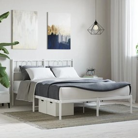 355511 vidaXL Cadru de pat metalic cu tăblie, alb, 135x190 cm
