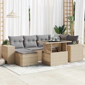vidaXL Set canapele de grădină, 7 piese, cu perne, bej, poliratan