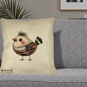Perna Decorativa Pui Expresiv Dungi Negru-Rosu, 40x40 cm, Crem, Husa Detasabila, Perna Inclusa, BEKZ®