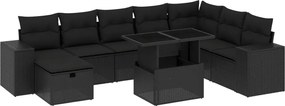 vidaXL Set mobilier de grădină cu perne, 9 piese, negru, poliratan