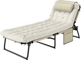 Outsunny Șezlong, spătar reglabil în 4 trepte, pernă, buzunar lateral, suport pentru cap, 68 x 189 x 30 cm, Bej | Aosom Romania