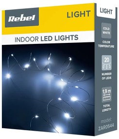 Sir luminos nanoLED, 20 leduri, 1.9 metri, 3.6W, cu baterii, lumina rece, Rebel