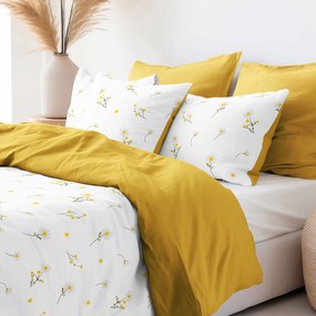 Goldea lenjerie de pat din 100% bumbac duo - mușețel cu galben-miere 200 x 220 și 2buc 50 x 70 cm (din două bucăți, cusătură pe mijloc)