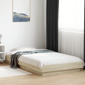 vidaXL Cadru de pat cu LED, stejar sonoma, 90x200 cm, lemn prelucrat