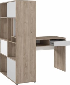 Birou de colt cu biblioteca in decor de stejar Jackson Hickory, EFREM PLUS