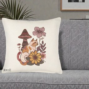 Perna Decorativa Pisica Vintage Florala Boho, 40x40 cm, Crem Reliefat, Husa Detasabila, Perna Inclusa, BEKZ®