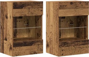 vidaXL Comode de perete cu lumini LED pentru TV 2 buc. lemn vechi 40x30x60,5 cm