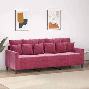 Canapea cu 3 locuri, rosu vin, 180 cm, material catifea
