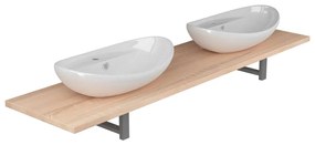 279388 vidaXL Set mobilier de baie din trei piese, stejar, ceramică