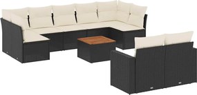vidaXL Set canapele de grădină cu perne, 10 piese, negru, poliratan