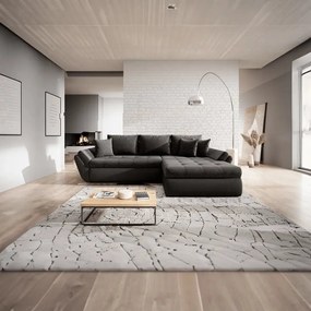 Colțar extensibil dumonde cu ladă de depozitare si sezut confortabil din spuma high-density, Loana Magma Black 270x185 cm