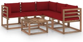 3067425 vidaXL Set mobilier de grădină perne roșu vin, 6 piese lemn pin tratat