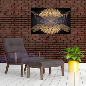 Tablou - Mandala aurie cu săgeți (90x60 cm)