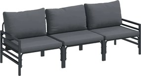 vidaXL Set de canapele pentru grădină cu pernă 3 pcs Negru Oțel