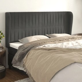 vidaXL Tăblie de pat cu aripioare gri închis 163x23x118/128 cm catifea