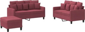 vidaXL Set canapea cu perne, 3 piese, roșu vin, material textil