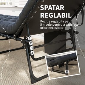 Outsunny Șezlong Pliabil, Spătar Reglabil în 5 Trepte, Pernă, Tapițerie, până la 120 kg, Oțel, Gri Deschis, 58 x 189 x 32,5 cm | Aosom Romania