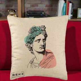 Perna Decorativa Bust Grec Vaporwave, 40x40 cm, Bej, Husa Detasabila, Perna Inclusa, BEKZ®
