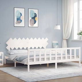 3193487 vidaXL Cadru pat cu tăblie 200x200 cm, alb, lemn masiv