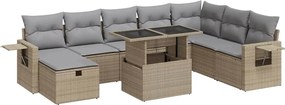 vidaXL Set canapele de grădină, 9 piese, cu perne, bej, poliratan