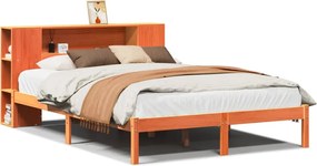 vidaXL Pat cu bibliotecă fără saltea maro 140x190 cm lemn masiv de pin