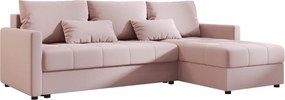 Canapea extensibila reversibila in forma de L VENORIA 220x143 cm, roz pudra + 2 perne CADOU