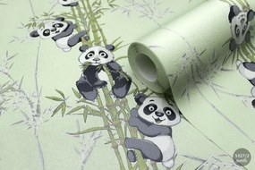 Tapet modern cu ursuleti, verde, model Panda