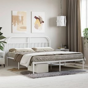 353687 vidaXL Cadru de pat metalic cu tăblie, alb, 160x200 cm