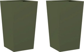 vidaXL Jardiniere grădină, 2 buc., verde măsliniu, 45x45x75 cm, oțel