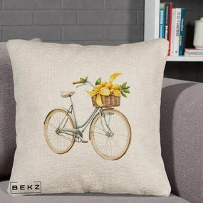 Perna Decorativa Bicicleta cu Cos de Lamai Mediteranean, 40x40 cm, Bej Canapea, Husa Detasabila, Perna Inclusa, BEKZ®
