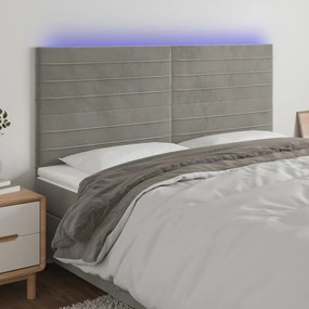 3122630 vidaXL Tăblie de pat cu LED, gri deschis, 200x5x118/128 cm, catifea