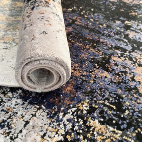 120x180 cm Covor Iconic, 55% Vascoza si 45% Acryl, Design Modern, Negru/Auriu, Densitate 2800 gr/m2