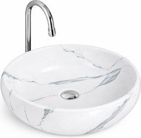 MERANO-M || Lavoar montat pe blat, ceramică, alb, cu model marmură, oval