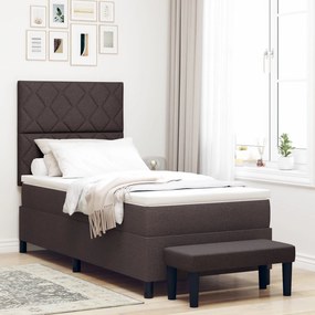 vidaXL Pat cu arcuri cu saltea și bancă maro închis 90x200 cm țesătură