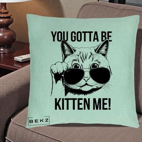 Perna Decorativa You Gotta Be Kitten Me!, 40x40 cm, Verde Menta, Husa Detasabila, Perna Inclusa, BEKZ®