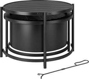 Outsunny Focar 66 x 63 x 41 cm Rotund loc de foc cu grătar, cârlig, capac, suport Negru | Aosom Romania