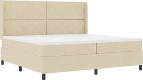 vidaXL Pat cu arc LED cu saltea Crem 200 x 200 cm țesătură