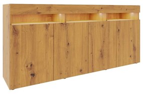 Comoda moderna cu 4 usi, stejar artisan, 175x80x40cm, fara led, pentru living, hol, dormitor, birou, Bortis Impex